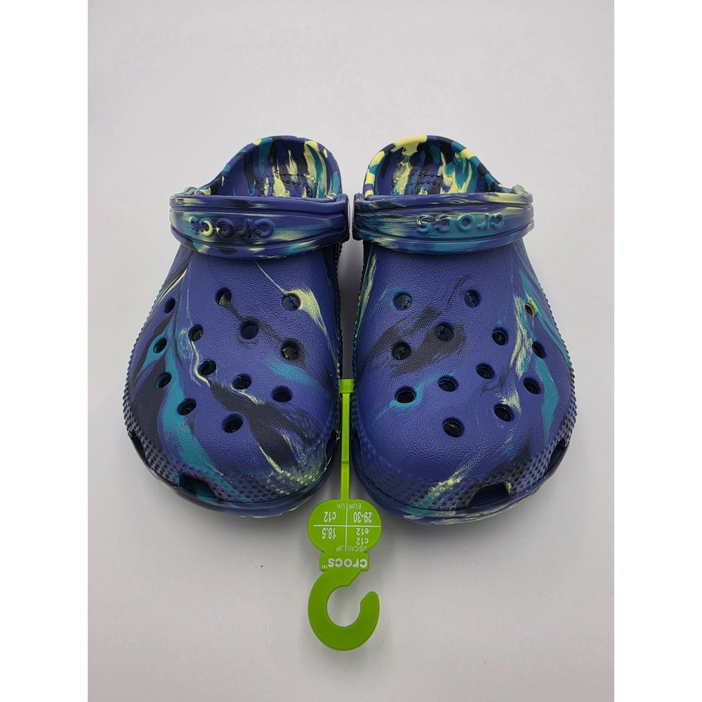 Crocs Kids Classic Marbled Clog Blue Yellow Teal Swirl Size C12, NWOT